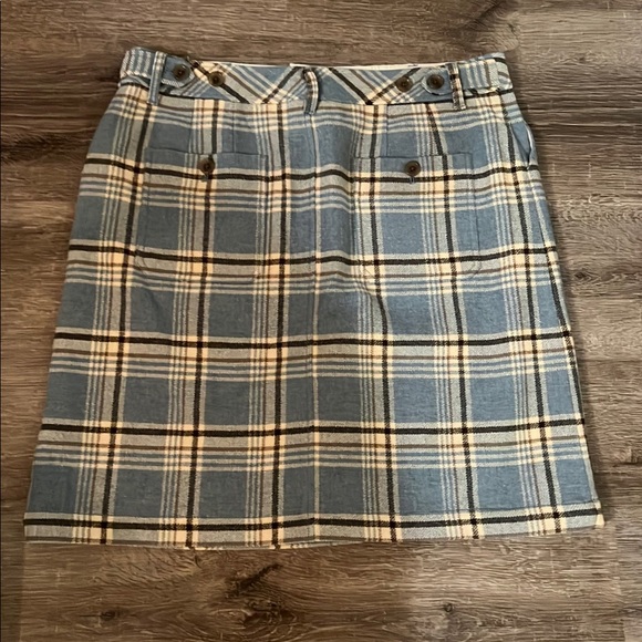 Eddie Bauer Womans Size 12 Skirt Plaid 100% Wool Blue Plaid Lined Pockets - Picture 3 of 3